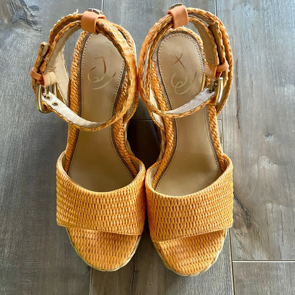 Sam Edelman April Platform Wedge Espadrille Sandal in Mari Gold Raffia